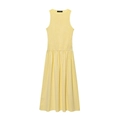Women's yellow gingham sleeveless midi dress with smocked bodice and high waist design - S / Yellow