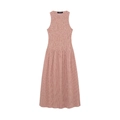 Women's summer sleeveless midi dress with reddish-brown gingham check and smocked bodice - S / Red