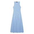 Blue and white gingham sleeveless midi dress with smocked bodice for women - S / Sky Blue