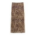 Gonna midi in rete con stampa leopardata da donna con motivo marrone classico e taglio dritto - S / Giallo