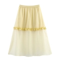 Jupe longue jaune clair avec taille élastique et volants transparents en coupe trapèze - Taille unique / Jaune