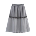 Dunkelgrauer transparenter Rock mit Rüschenbesatz, Gummibund und feiner Textur - Einheitsgröße / Grau