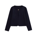 Women's minimalist navy knit cardigan with elegant gold button accent in a cropped fit - S / Navy Blue