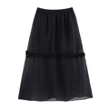 Schwarzer durchsichtiger Chiffon-Maxirock mit elastischem Bund und Rüschen in A-Linie - Einheitsgröße / Schwarz