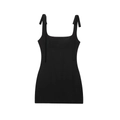 Elegante vestido corto negro con tirantes ajustables con lazo y diseño entallado - XS / Negro