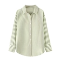 Chemise en popeline à rayures vertes et blanches avec manches longues et col à revers - Rayures vertes