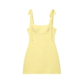 Vestido corto elegante de cuadros amarillos con tirantes de lazo y escote cuadrado - XS / Gingham Amarillo y Blanco
