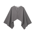 Dark gray V-neck linen-blend batwing sleeve wrap top shown in flat lay on white backdrop - XS / Gray Blazer