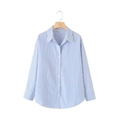 Damenbluse mit blau-weißen vertikalen Streifen, Langarmhemd aus Popeline in Größe XS - XS / Blau Gestreift