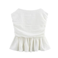 Top peplum bianco senza maniche da donna in tessuto plissettato testurizzato ed elegante - Taglia S / Bianco