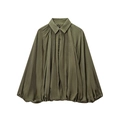 Blouson aviateur en satin vert olive foncé avec finition brillante et manches chauve-souris - Vert Militaire