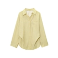 Relaxed fit yellow and white striped cotton shirt with long sleeves and front pocket - S / Yellow White Stripes