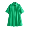 Grasgrünes kurzärmeliges Hemdblusenkleid in A-Linie mit klassischem Kragen - XS / Grün