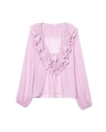 Camicetta in chiffon rosa pallido stile francese con balze a strati e scollo a V con lacci - S / Rosa