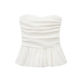 Elegante top de tubo blanco sin tirantes con corpiño fruncido y bajo peplum - XS / Blanco