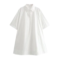 Minimalistisches weißes A-Linien-Hemdkleid mit kurzen Ärmeln und klassischem Kragen - XS / Weiß