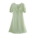 Abito estivo verde chiaro a fiori con maniche a sbuffo e scollatura quadrata chic - XS / Verde