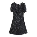 Abito casual a trapezio nero a fiori con maniche a sbuffo e scollo a cuore - XS / Nero