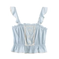 Lichtblauwe geborduurde camisole met bloemendetails en dubbele ruchesbandjes - XS / Lichtblauw