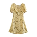 Abito floreale giallo chiaro con maniche a sbuffo e scollo quadrato in stile romantico - XS / Giallo