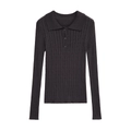 Polo classica in maglia grigio scuro a maniche lunghe con design a coste strutturate - S / Grigio