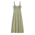 Polka dot midi slip dress in grass green with sweetheart neckline and high side slit - XS / Green
