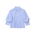 Damesoverhemd met blauw-witte strepen, pofmouwen en knoopsluiting aan de voorkant - XS / Blauwe Streep