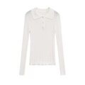 Polo da donna in maglia color crema con maniche lunghe e scollo a bottoni fine - S / Bianco