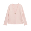 Eleganter hellrosa Strickcardigan für Damen mit langen Ärmeln, Goldknopf und V-Ausschnitt - S / Rosa