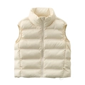 Women's minimalist off-white stand collar puffer vest with quilted texture and zipper - XS / White