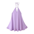 Elegant lavender halter neck satin dress with a tiered umbrella skirt for early spring style - S / Purple