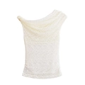 Elegante camicetta monospalla in pizzo bianco avorio con motivi floreali e drappeggi - S / Bianco