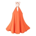 Chic orange-red halter neck backless dress with double-layered ruffled hem design - S / Orange Red