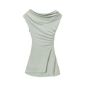Elegante mouwloze jurk in saliegroen met gedrapeerde halslijn en geplooide taille - XS / Groen