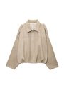 Oversized khaki faux suede bomber jacket with turn-down collar and loose fit silhouette - Khaki