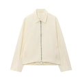 Minimalist off-white bomber jacket with a metal double zipper and classic collar design - S / Light Yellow