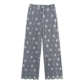 Detail of gingham wide-leg pants with floral embroidery and scalloped hemline - Casual Pants
