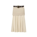 Eleganter beiger Midirock mit Lagen-Design, hohem Seitenschlitz und goldenem Gürtel - S / Beige