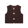 Chaleco sin mangas para mujer en marrón chocolate con botones dorados decorativos - S / Marrón Oscuro