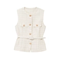 Elegant tweed vest in beige with golden buttons and matching waist belt for women - White