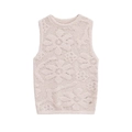 Elegantes ärmelloses Damen-Strickoberteil in Creme mit zartem Blumen-Durchbruchmuster - S / Aprikose