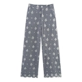 Pantaloni larghi a quadretti da donna con ricamo floreale e orlo smerlato elegante - XS / Pantaloni casual
