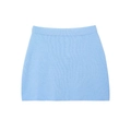 Light blue knit mini skirt with elastic waist and ribbed texture on white background - Mini Skirt