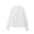Elegante witte katoenen blouse met lange mouwen, ruffelkraag en geplooide manchetten - XS / Wit