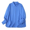 Dettaglio camicia blu reale a maniche lunghe con colletto classico e tasca quadrata sul petto - XS / Top / Blu