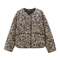 Quilted leopard print jacket with round neck and black trim button closure - XS / Small Leopard Yellow