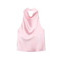Top a lupetto in raso rosa con elegante collo drappeggiato e design senza maniche - XS / Rosa