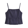 Top caraco en jean bleu foncé avec bretelles fines et jolis détails de nœuds à la taille - S / Bleu foncé