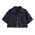 Short-sleeved black denim jacket with gold buttons and symmetrical chest pockets - XS / Tops / Black