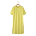 Short sleeve maxi T-shirt dress in lemon yellow with side slits and crew neck style - S / Yellow